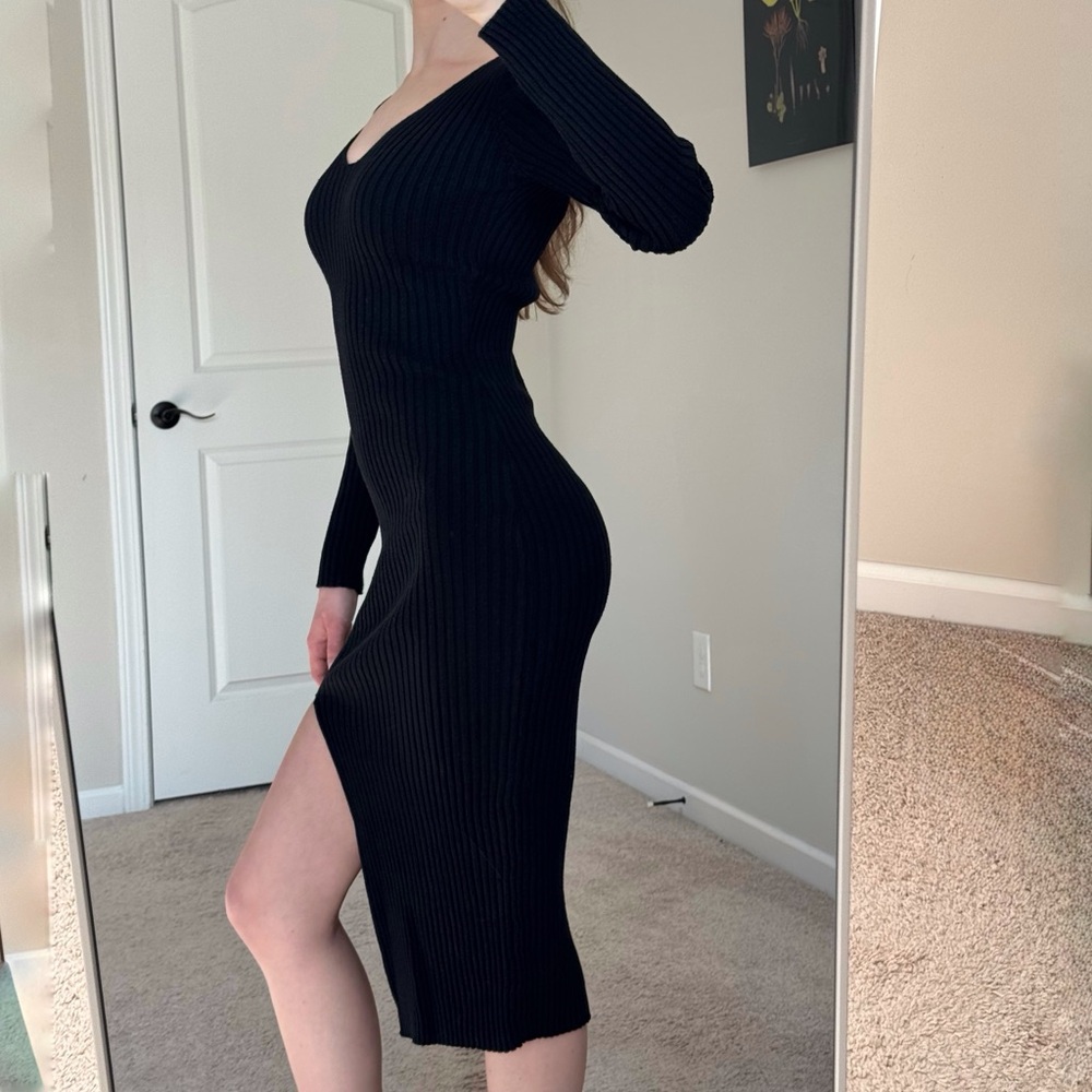 Black Ribbed Knit Dress S